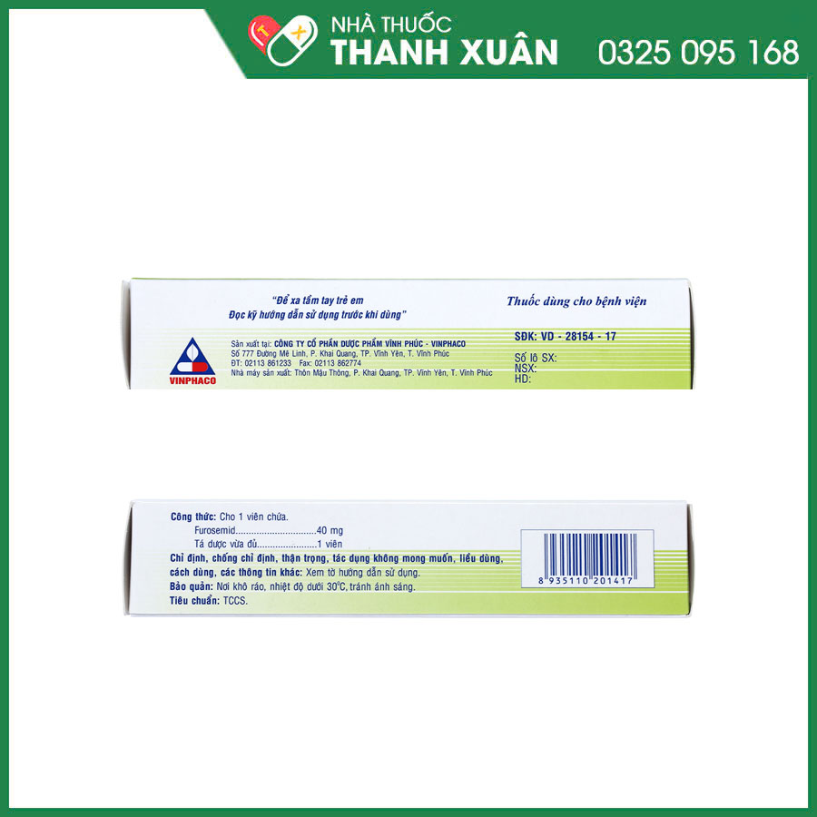 Vinzix 40mg thuốc điều trị phù, tăng huyết áp, thiểu niệu trong suy thận hoặc suy chức năng thận, điều trị tăng calci huyết